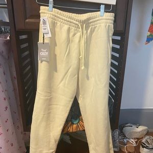 Aritzia TNA cozy boyfriend sweatpants GD lemonade color
